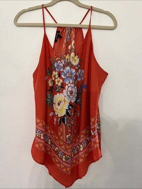 A. Byer Coral-Orange  Floral Satin Cami Top